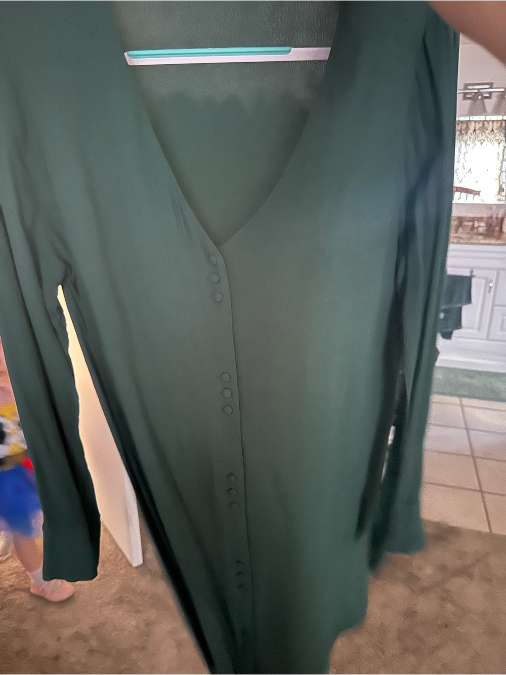 Madewell Long Sleeve V-Neck Dark Green Button-Front Women’s Dress